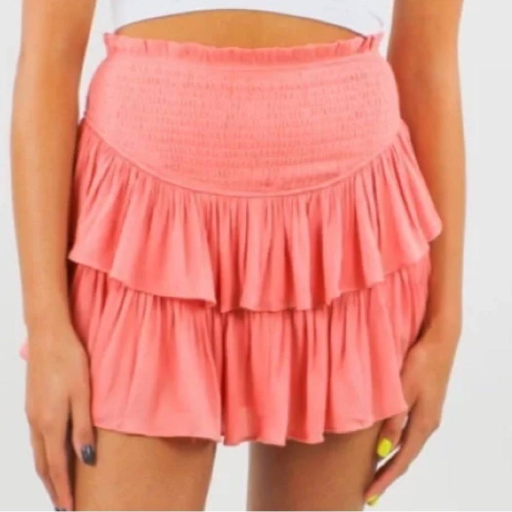NWT Mustard Seed Coral Ruffled Smocked Skirt with Short Sz M Boho Preppy